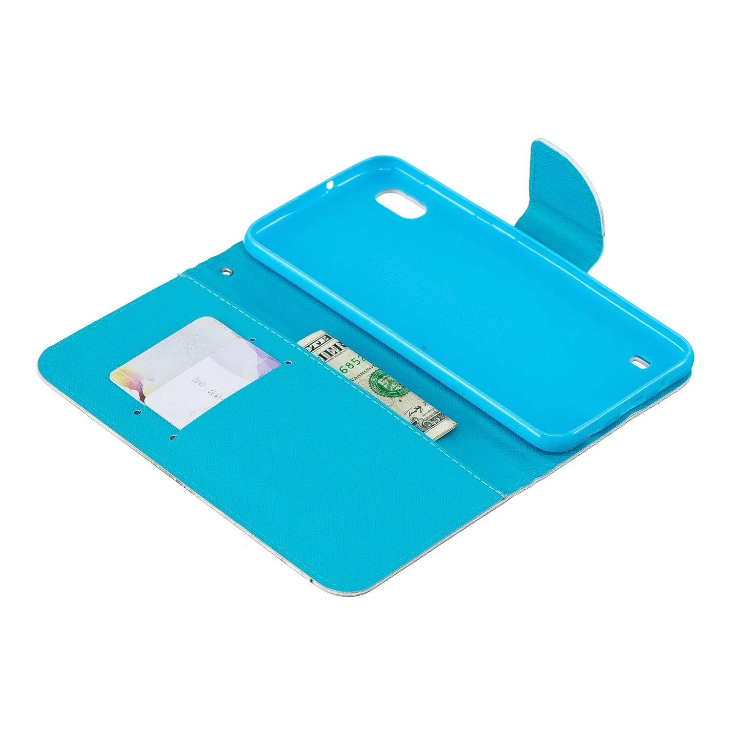 For Samsung A10/A20/A30 Smartphone Case PU Leather Wallet Design Cellphone Cover with Card Holder Stand Available Blue eyes cat