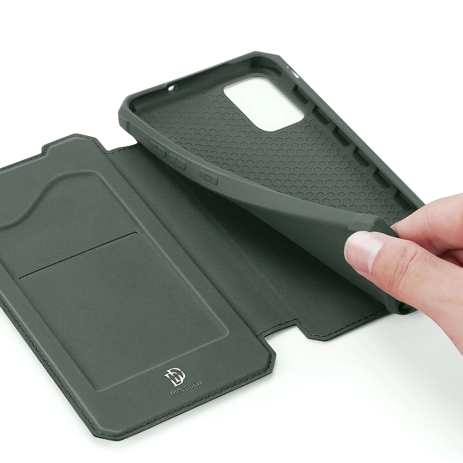 For Samsung A71 Magnetic Protective Case Bracket with Card Slot Leather Mobile Phone Cover Dark green