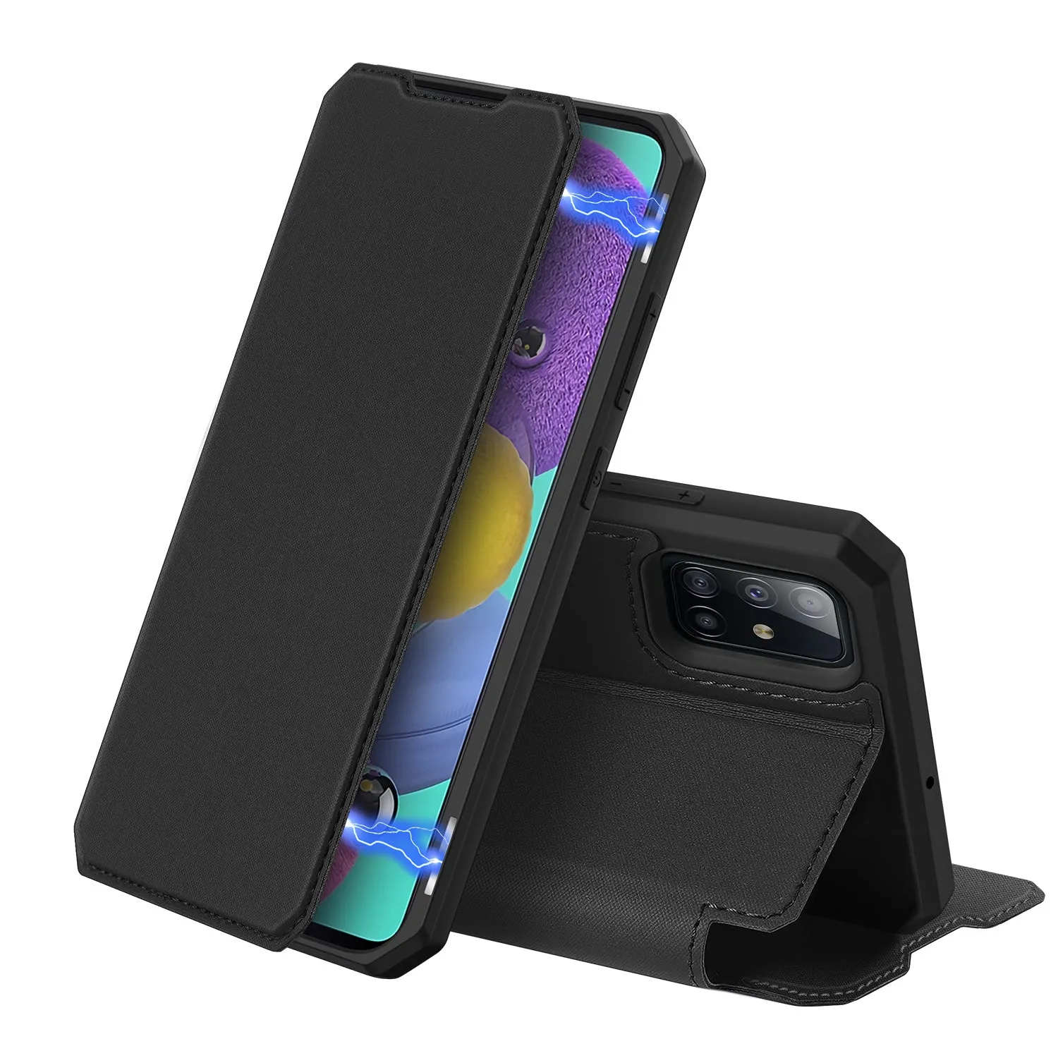 For Samsung A71 Magnetic Protective Case Bracket with Card Slot Leather Mobile Phone Cover Dark green