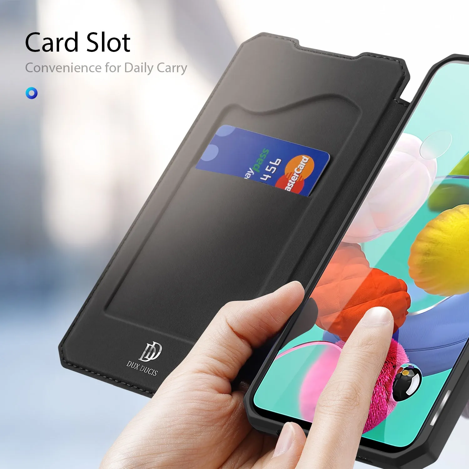For Samsung A71 Magnetic Protective Case Bracket with Card Slot Leather Mobile Phone Cover Dark green