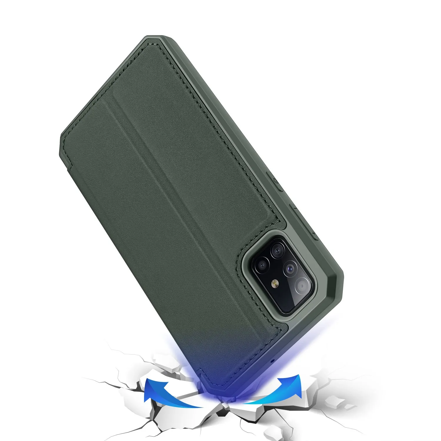 For Samsung A71 Magnetic Protective Case Bracket with Card Slot Leather Mobile Phone Cover Dark green