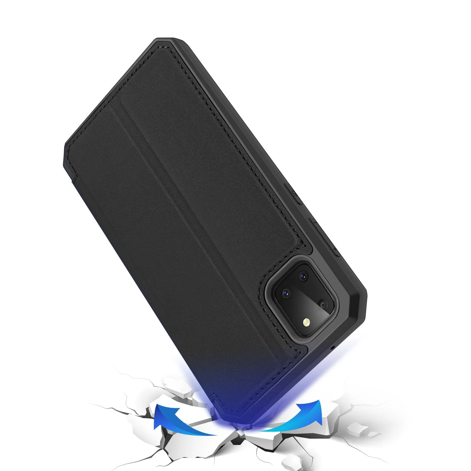 For Samsung NOTE 10 Lite Magnetic Protective Case Bracket with Card Slot Leather Mobile Phone Cover black
