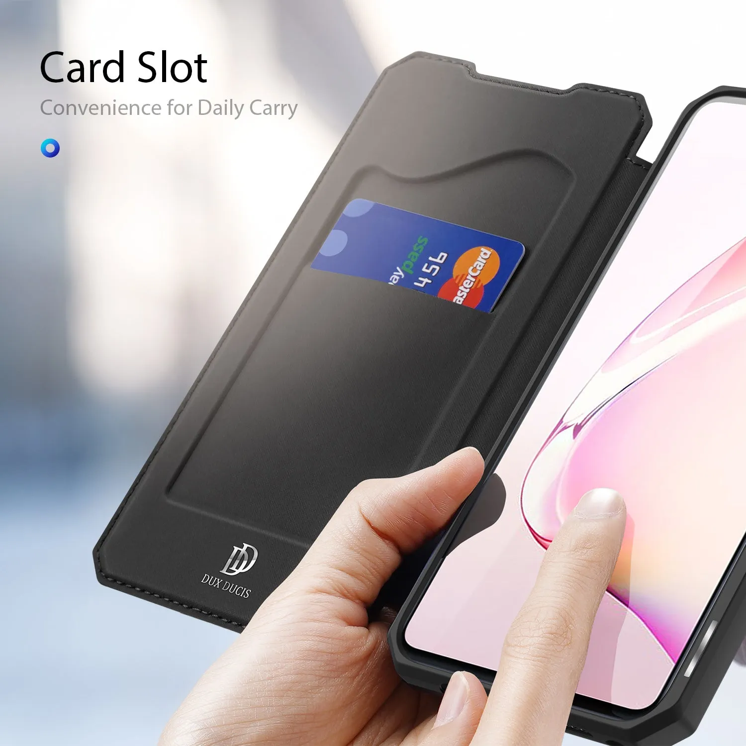 For Samsung NOTE 10 Lite Magnetic Protective Case Bracket with Card Slot Leather Mobile Phone Cover black