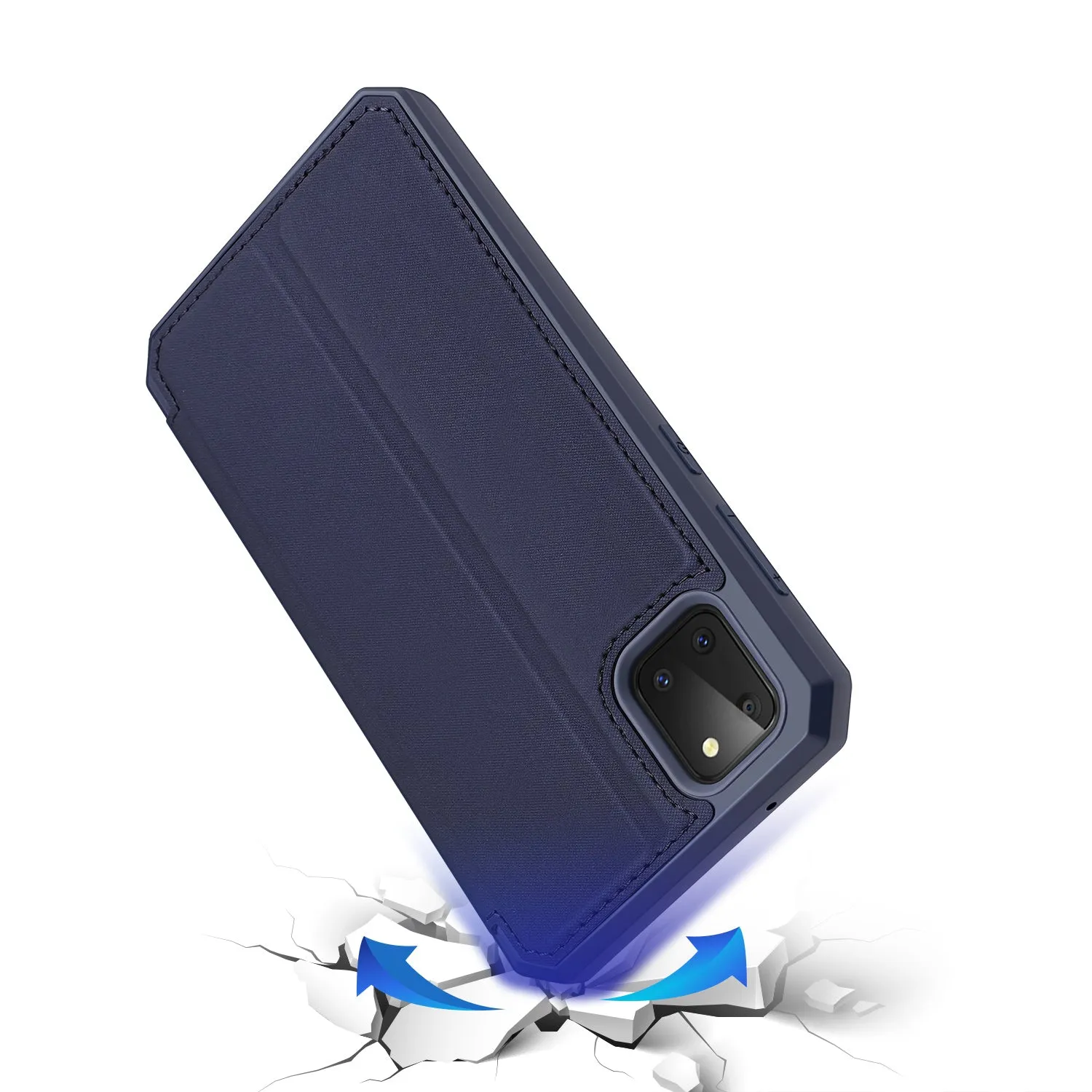 For Samsung NOTE 10 Lite Magnetic Protective Case Bracket with Card Slot Leather Mobile Phone Cover Royal blue