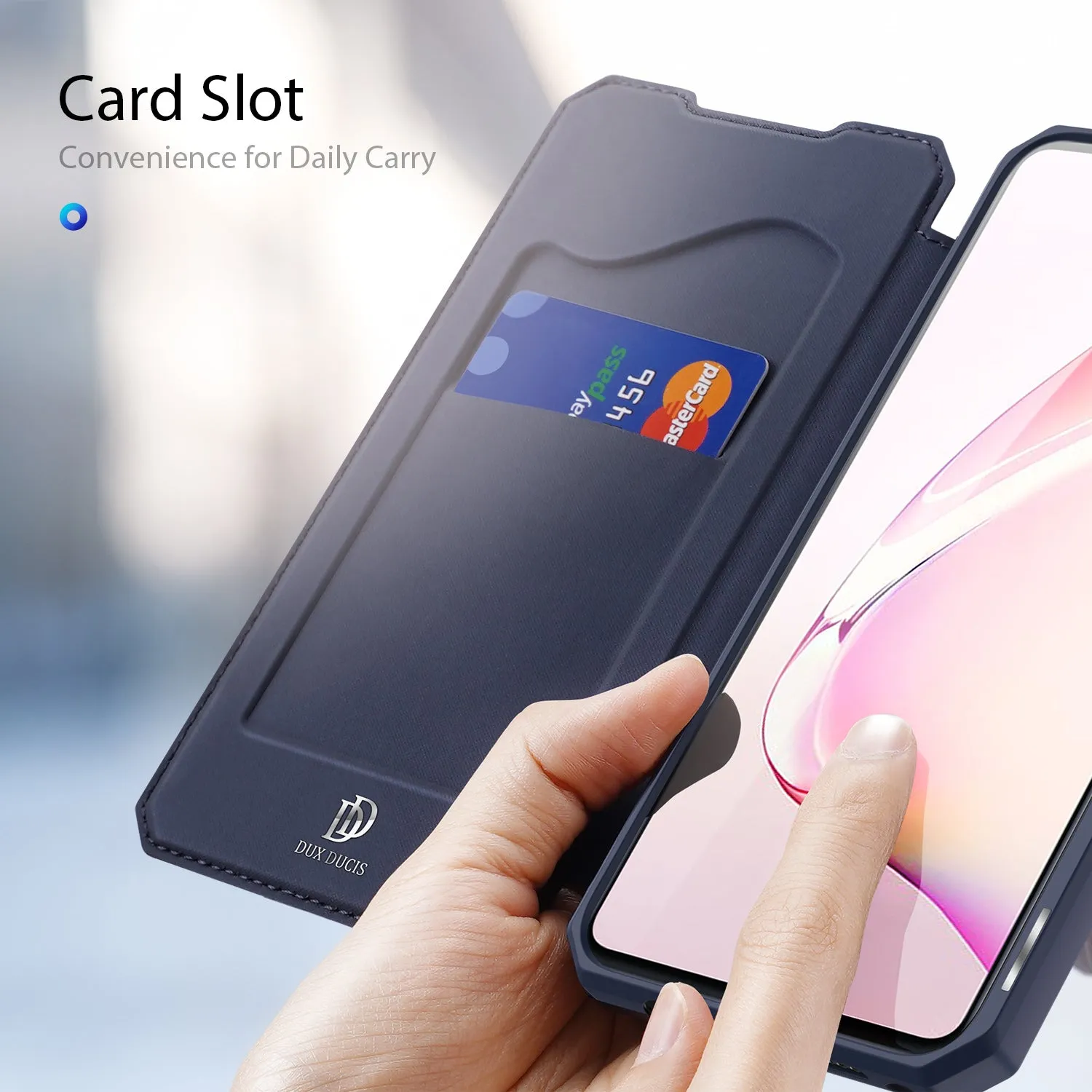 For Samsung NOTE 10 Lite Magnetic Protective Case Bracket with Card Slot Leather Mobile Phone Cover Royal blue