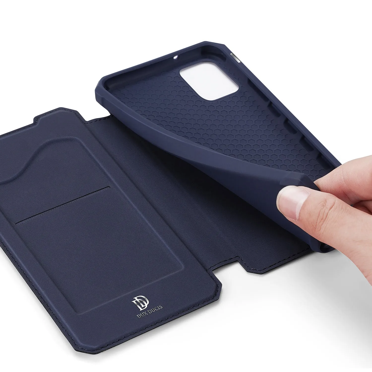 For Samsung NOTE 10 Lite Magnetic Protective Case Bracket with Card Slot Leather Mobile Phone Cover Royal blue