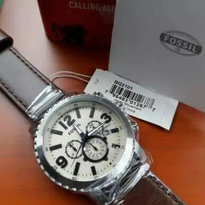 Fossil Big Face Chronograph Dial Leather Strap Men's Watch BQ2101