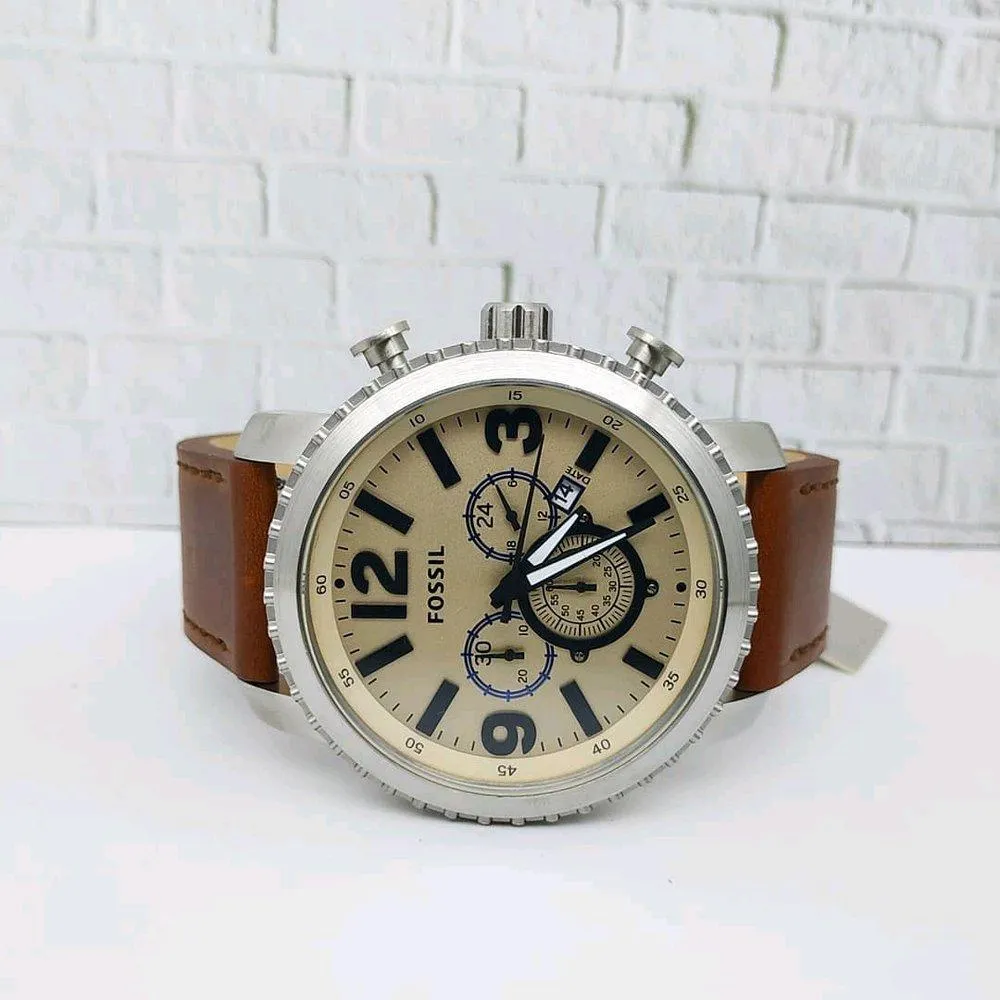 Fossil Big Face Chronograph Dial Leather Strap Men's Watch BQ2101