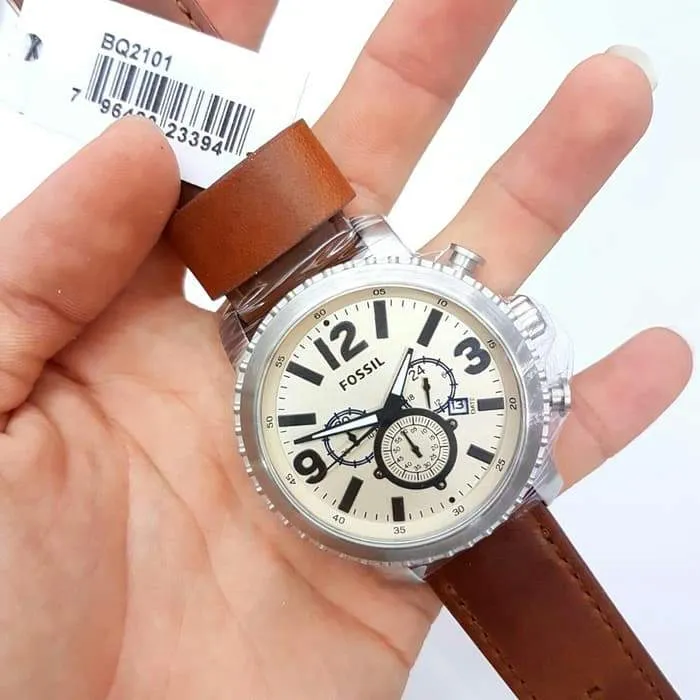 Fossil Big Face Chronograph Dial Leather Strap Men's Watch BQ2101