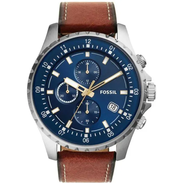 Fossil Dillinger Luggage Leather Strap Blue Dial Chronograph Quartz Watch for Gents - FS5675
