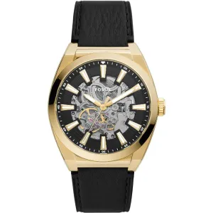 Fossil Everett Black Leather Strap Black Dial Automatic Watch for Gents - ME3208
