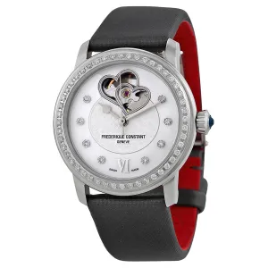 Frederique Constant Heartbeat Automatic Mother of Pearl Black Leather Ladies Watch FC-310WHF2PD6