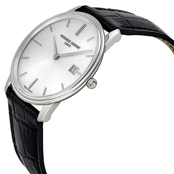 Frederique Constant Slim Line Silver Dial Black Leather Men's Watch 220NS4S6 FC-220NS4S6