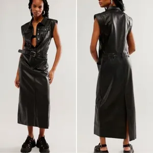 Free People The Danni Midi Vegan Leather Midi Dress Small