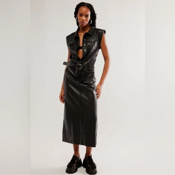 Free People The Danni Midi Vegan Leather Midi Dress Small