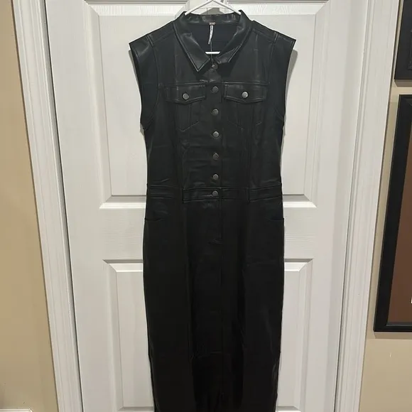 Free People The Danni Midi Vegan Leather Midi Dress Small