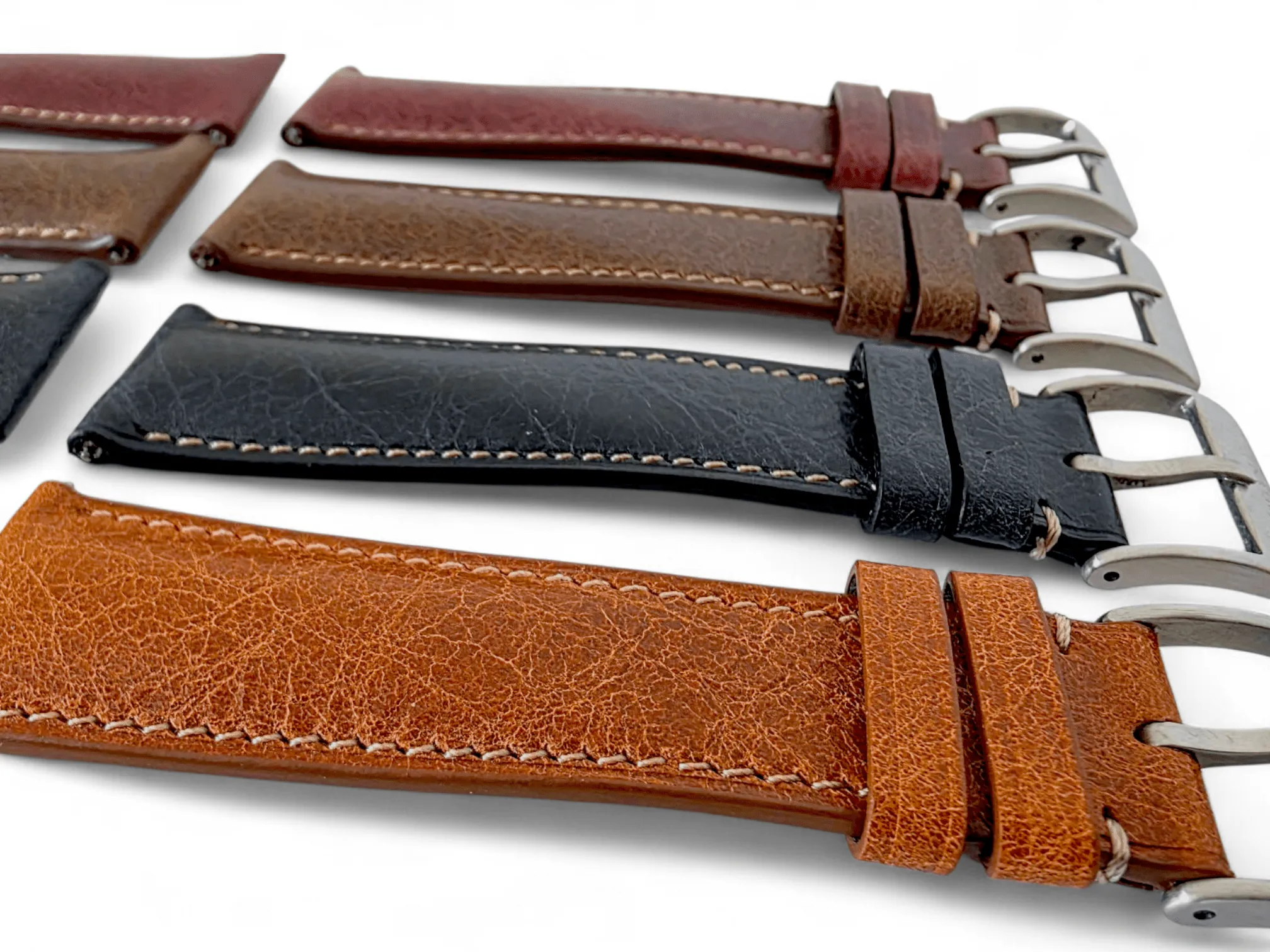 Genuine Full Grain Leather Tuscan Padded Watch Strap 20mm 22mm Dark Brown