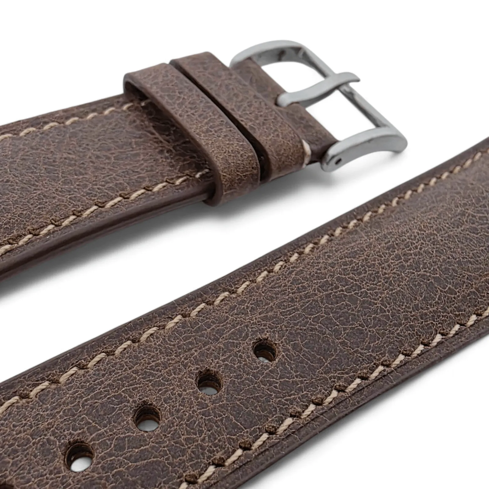 Genuine Full Grain Leather Tuscan Padded Watch Strap 20mm 22mm Dark Brown