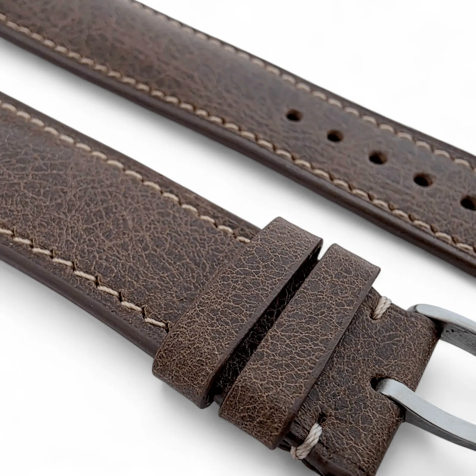 Genuine Full Grain Leather Tuscan Padded Watch Strap 20mm 22mm Dark Brown
