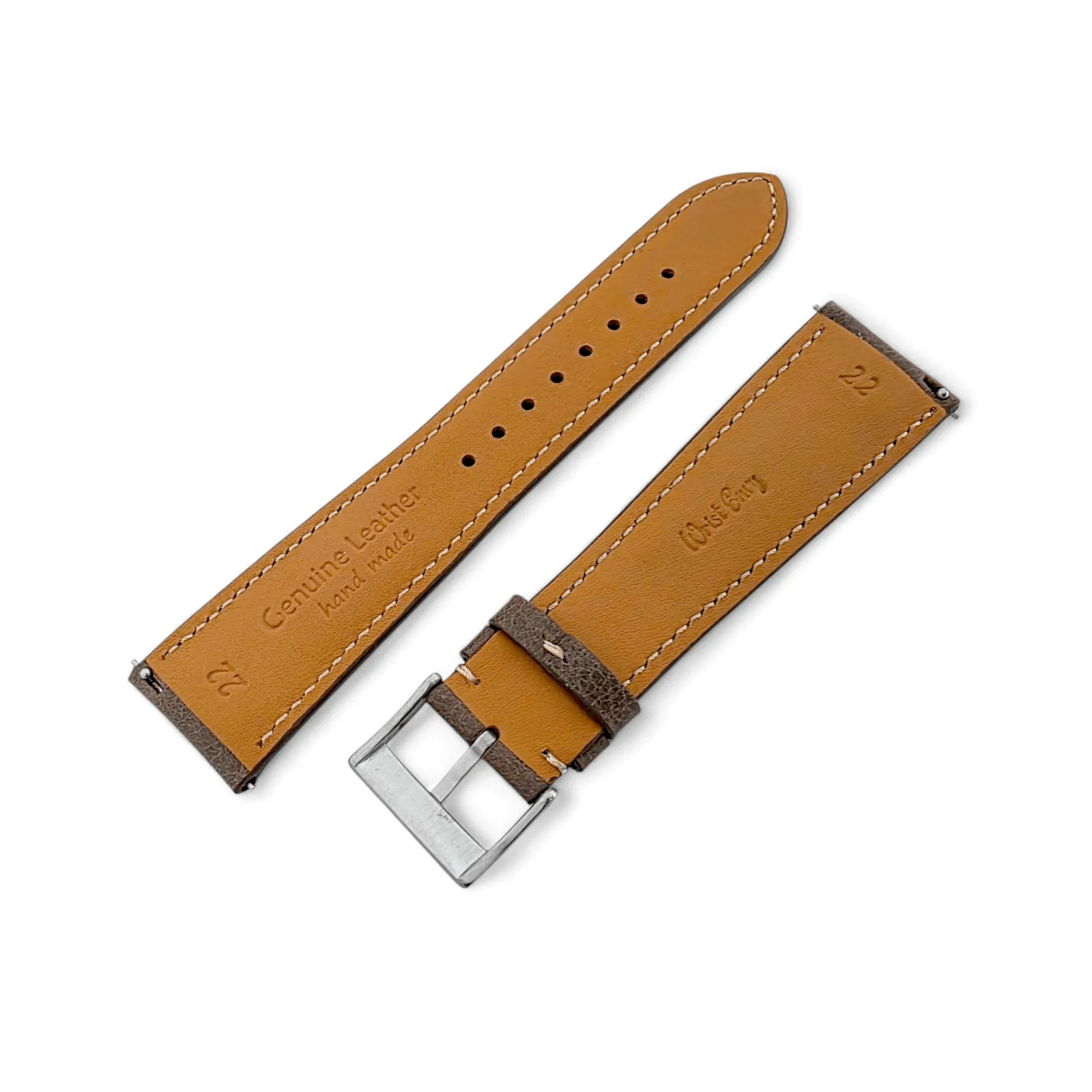Genuine Full Grain Leather Tuscan Padded Watch Strap 20mm 22mm Dark Brown