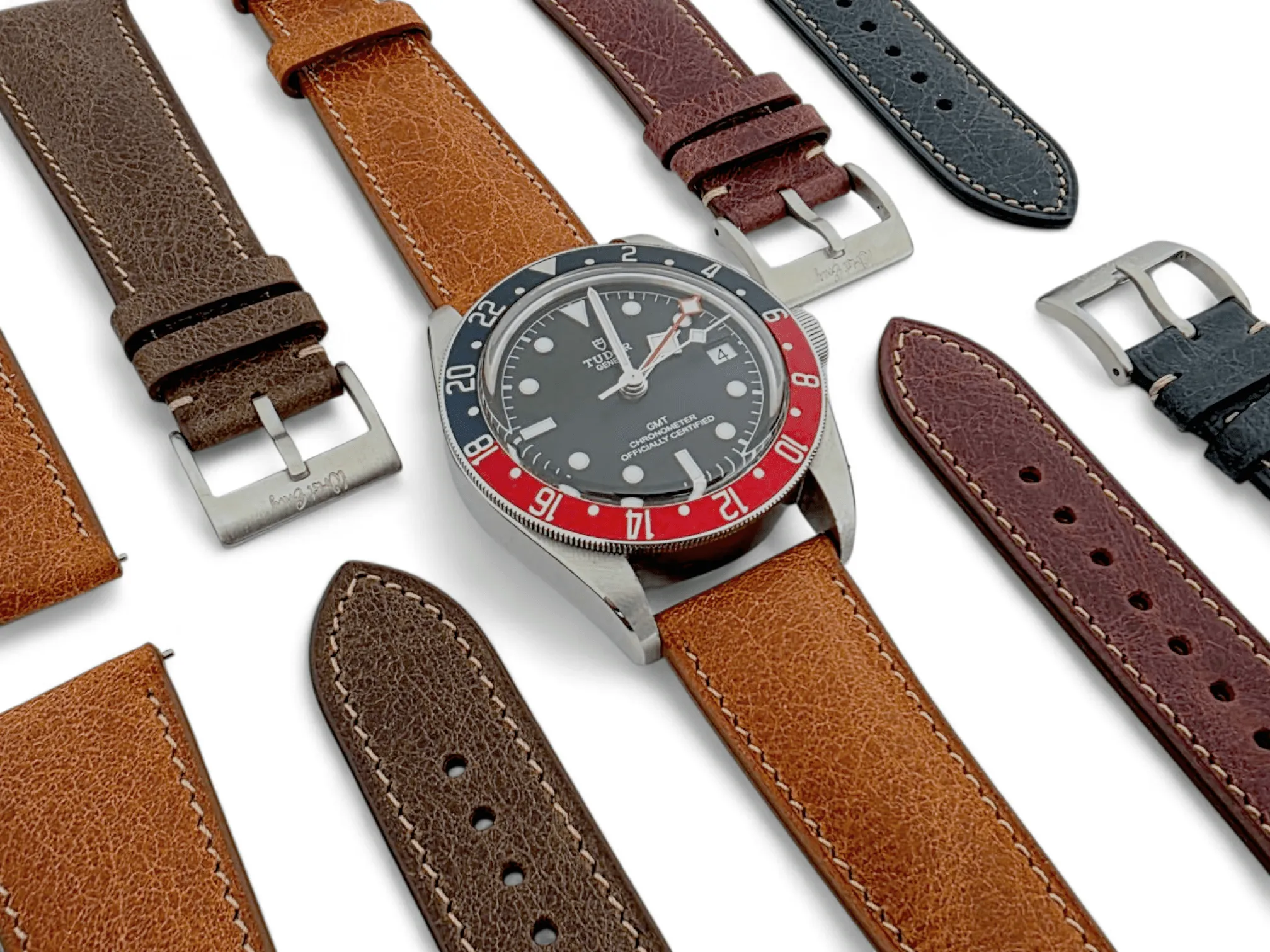 Genuine Full Grain Leather Tuscan Padded Watch Strap 20mm 22mm Dark Brown