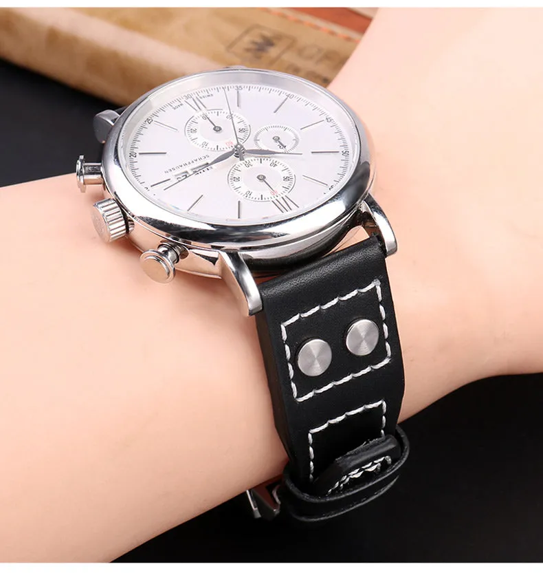 Genuine Leather Rivets Watchband For Big Pilot Watch