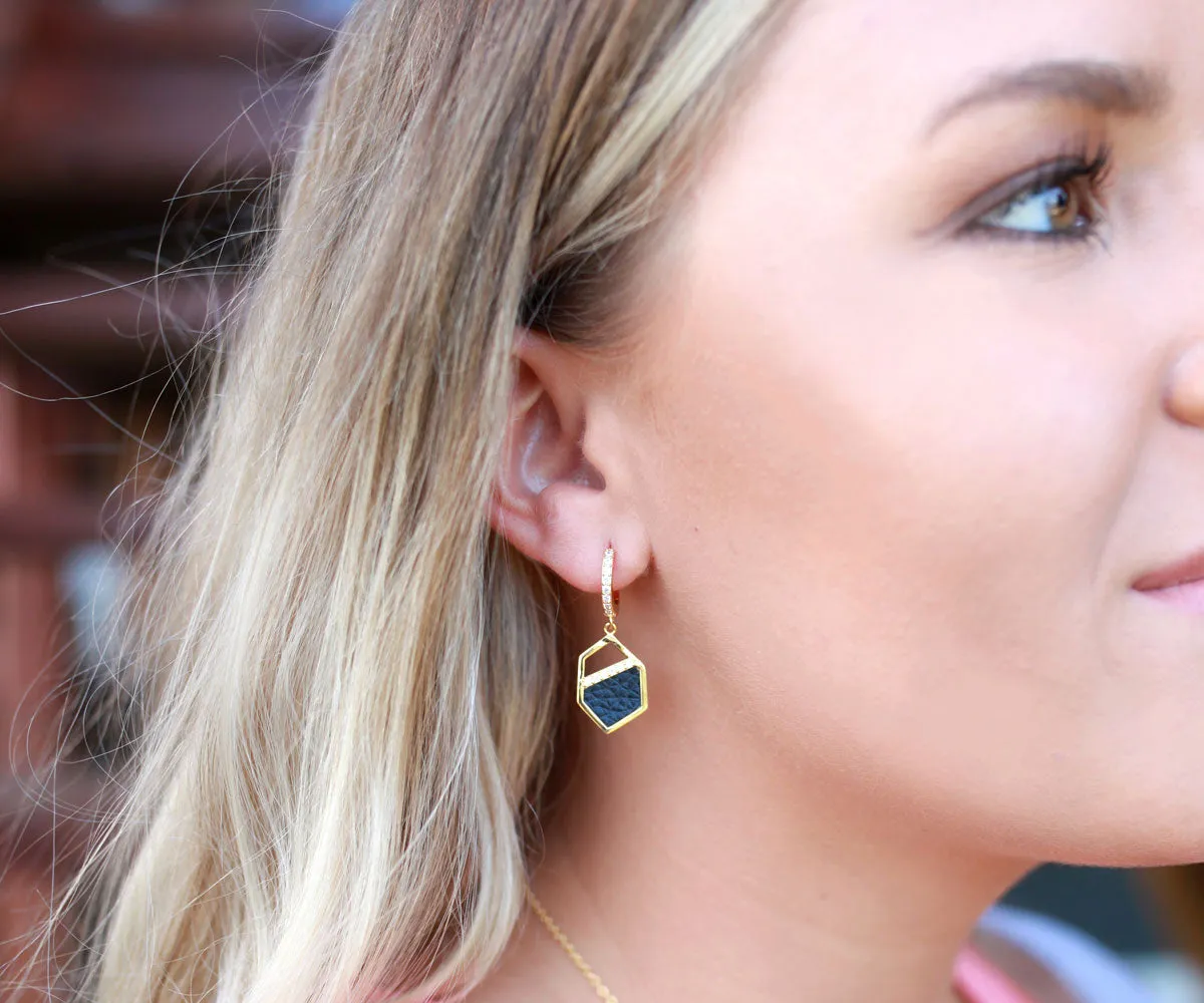 Geometric Leather Inlay Gold Earrings