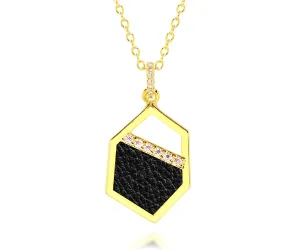 Geometric Leather Inlay Gold Necklace