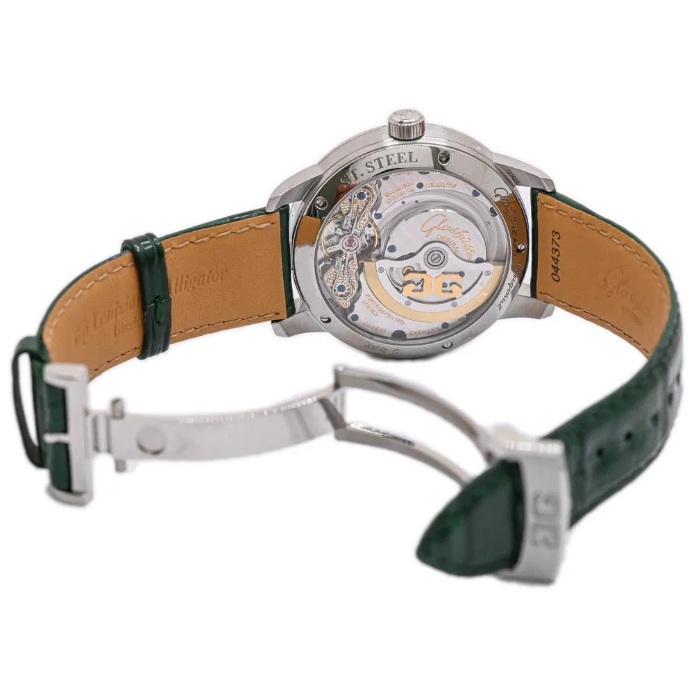 Glashutte Men's PanoMaticLunar Stainless Steel 40mm Green Dial Watch Ref# 1-90-02-13-32-02