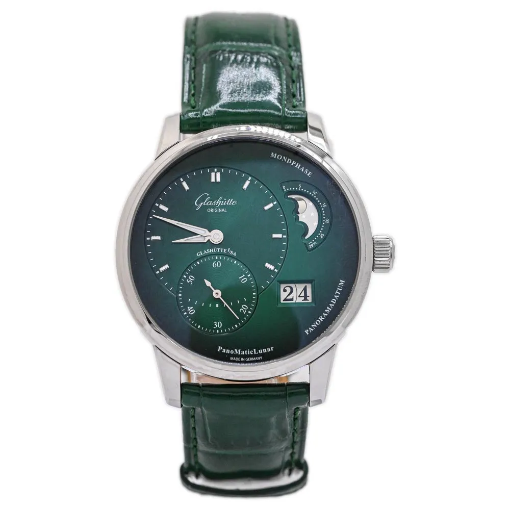 Glashutte Men's PanoMaticLunar Stainless Steel 40mm Green Dial Watch Ref# 1-90-02-13-32-02