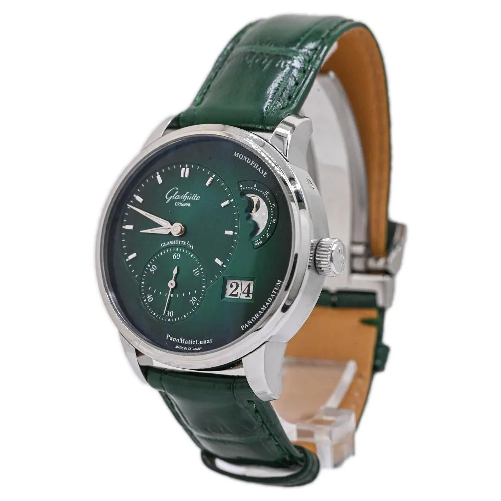 Glashutte Men's PanoMaticLunar Stainless Steel 40mm Green Dial Watch Ref# 1-90-02-13-32-02
