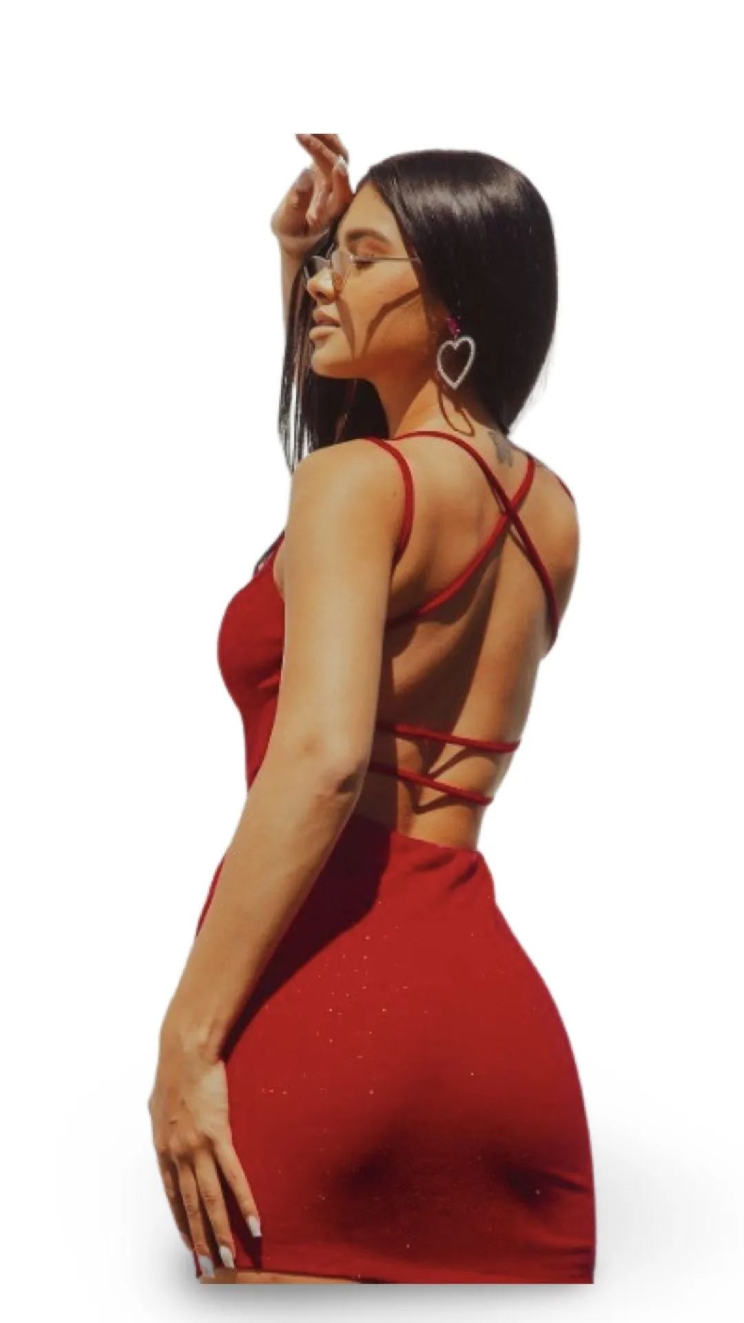 Glitter Back Strap Mini Dress Red