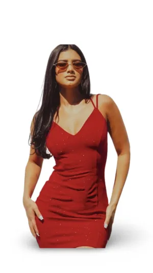 Glitter Back Strap Mini Dress Red