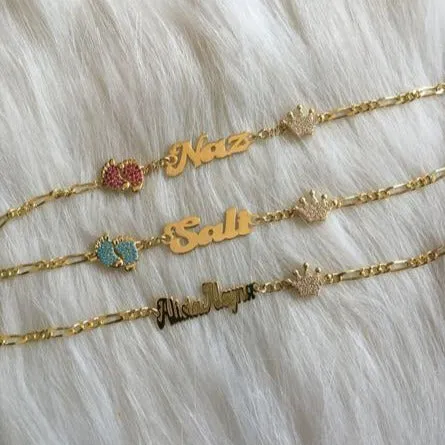 Gold 14 Karats and 925 Silver Plated Personalized Baby Name Bracelet