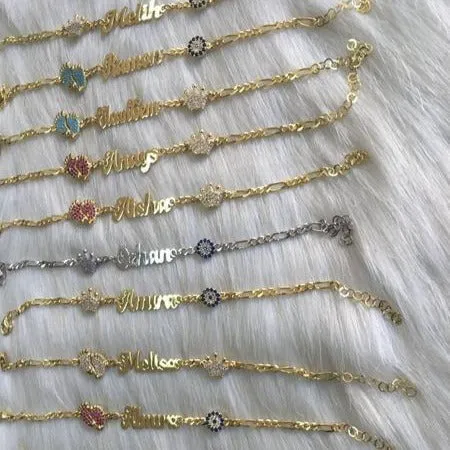 Gold 14 Karats and 925 Silver Plated Personalized Baby Name Bracelet