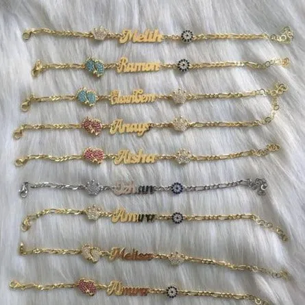 Gold 14 Karats and 925 Silver Plated Personalized Baby Name Bracelet
