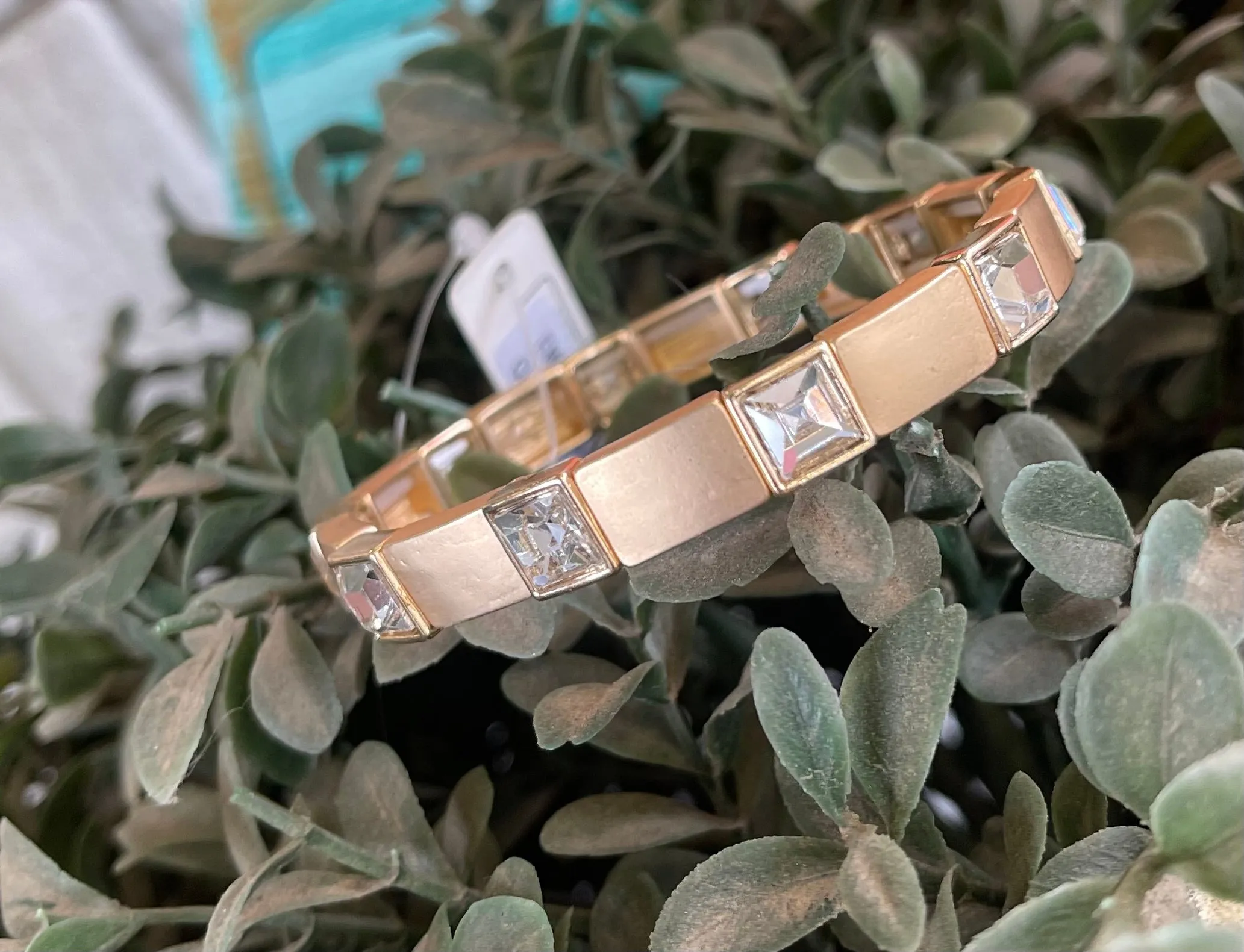 Gold Bracelet with Clear Square Accent