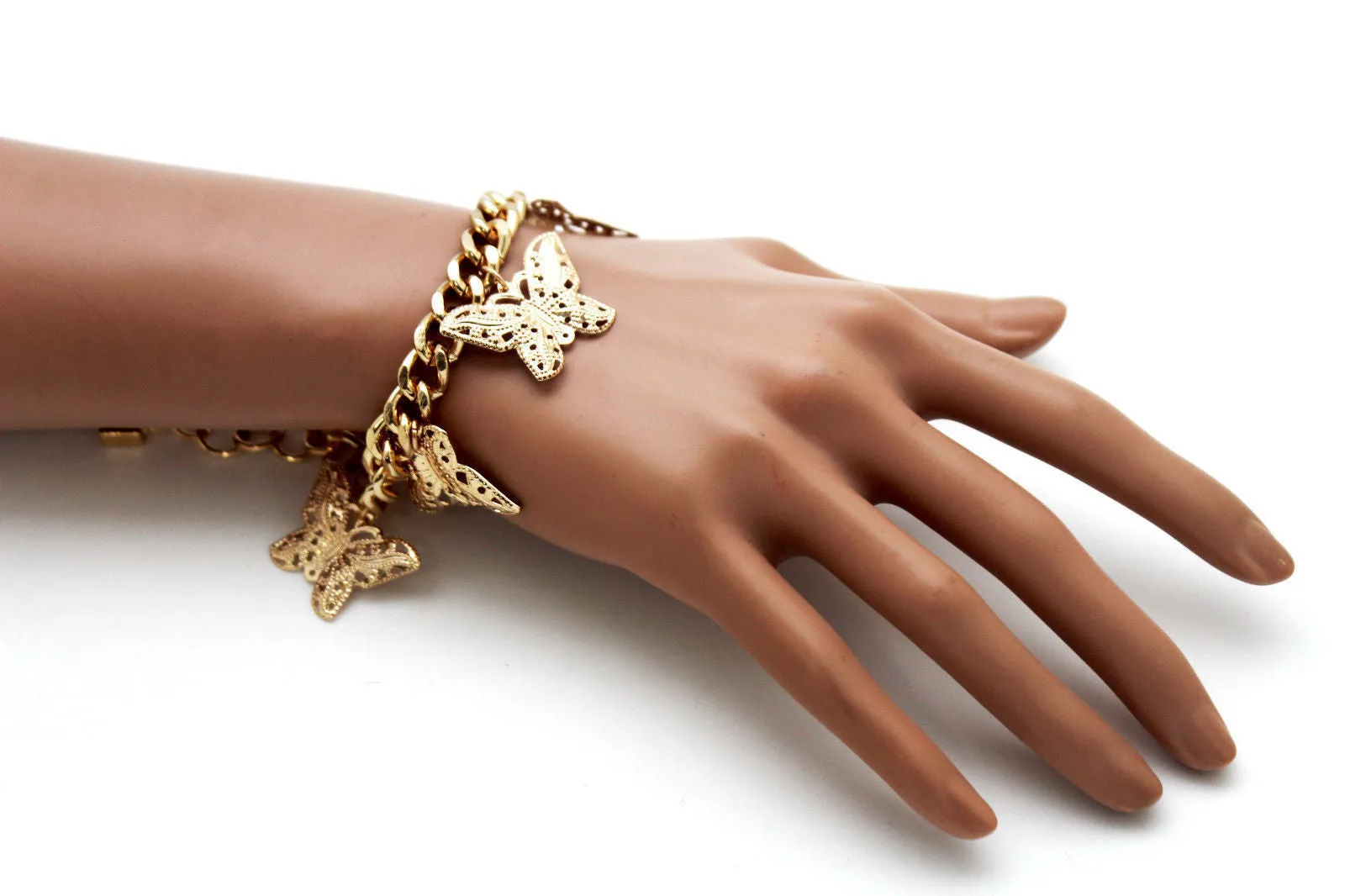 Gold Metal Chain Bracelet Multi Butterfly Charm Wrist Trendy
