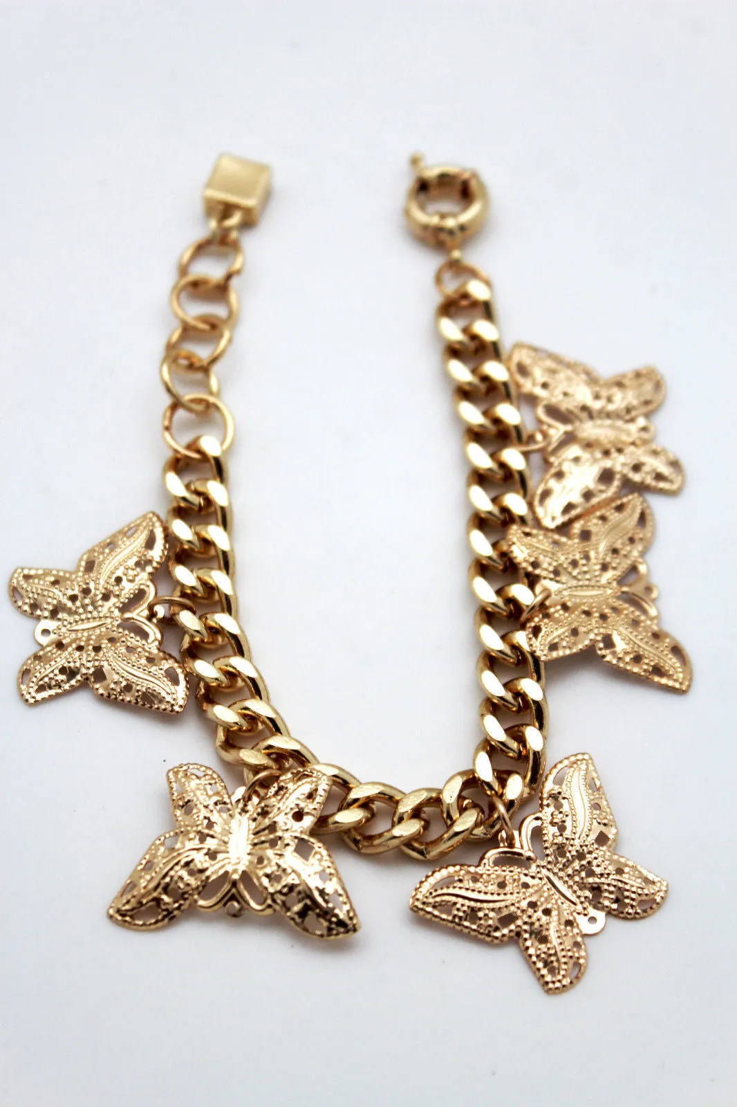 Gold Metal Chain Bracelet Multi Butterfly Charm Wrist Trendy