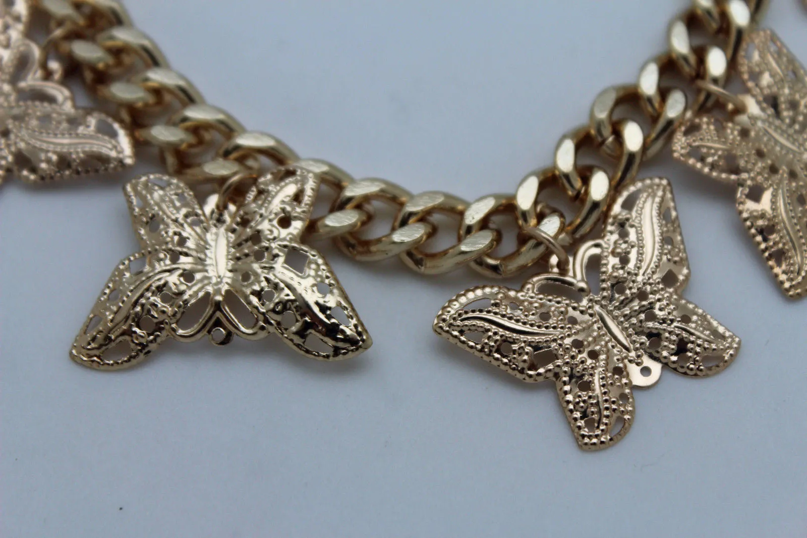 Gold Metal Chain Bracelet Multi Butterfly Charm Wrist Trendy
