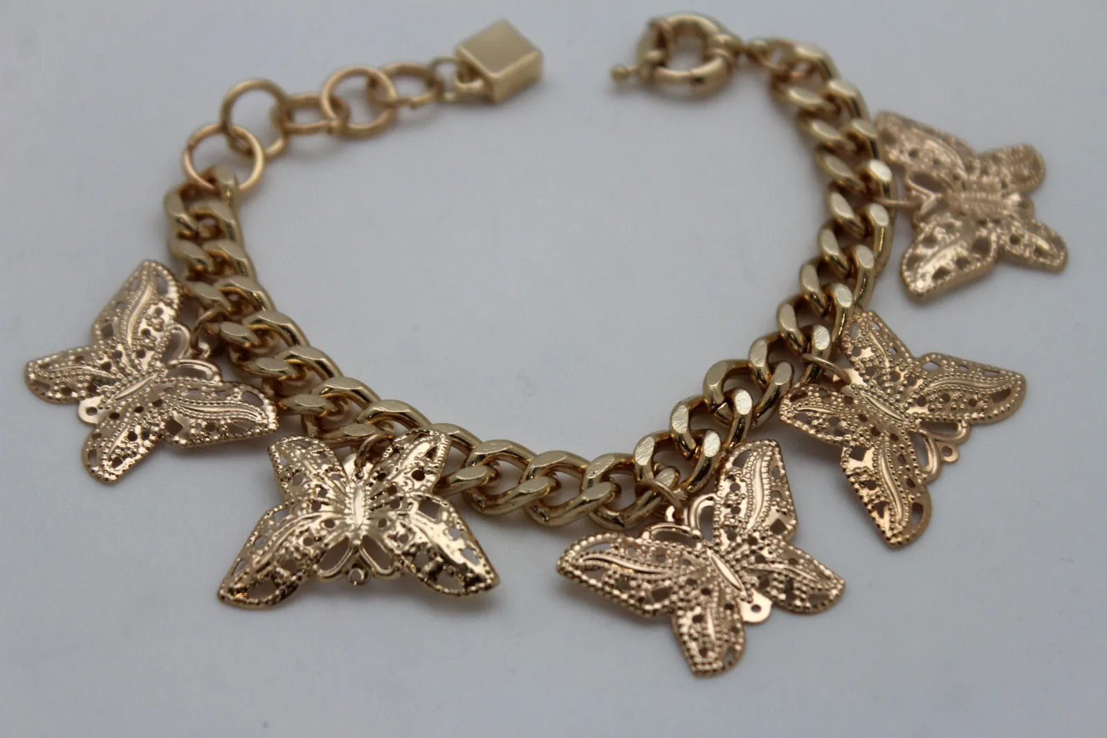 Gold Metal Chain Bracelet Multi Butterfly Charm Wrist Trendy