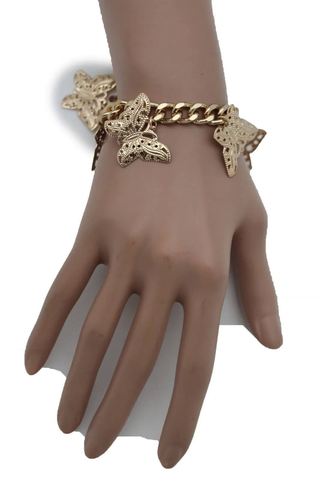Gold Metal Chain Bracelet Multi Butterfly Charm Wrist Trendy