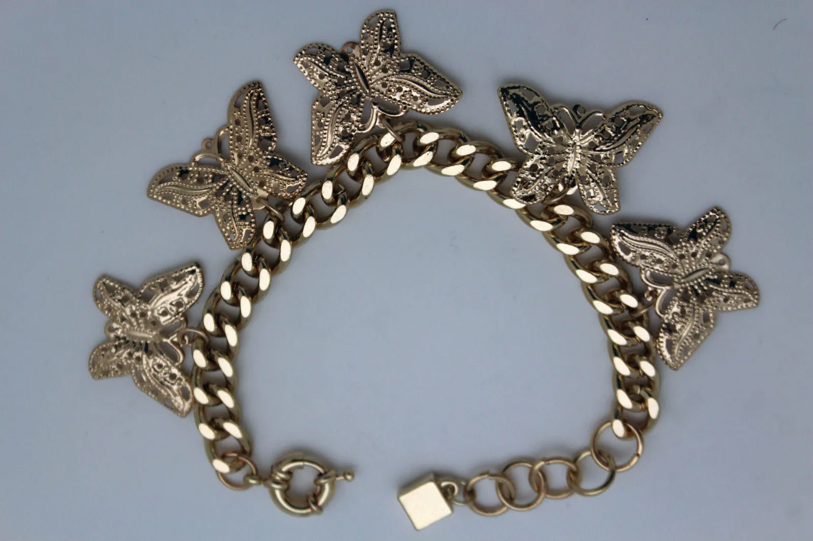 Gold Metal Chain Bracelet Multi Butterfly Charm Wrist Trendy