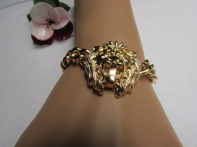 Gold Metal Thick Light Chains Bracelet Big Lion Head Trendy