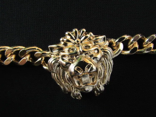 Gold Metal Thick Light Chains Bracelet Big Lion Head Trendy