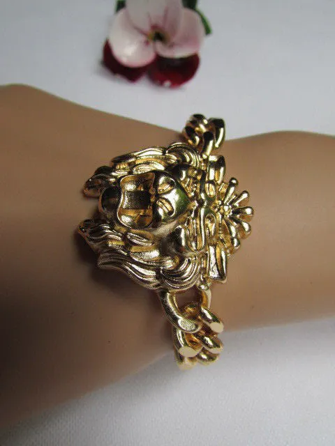 Gold Metal Thick Light Chains Bracelet Big Lion Head Trendy