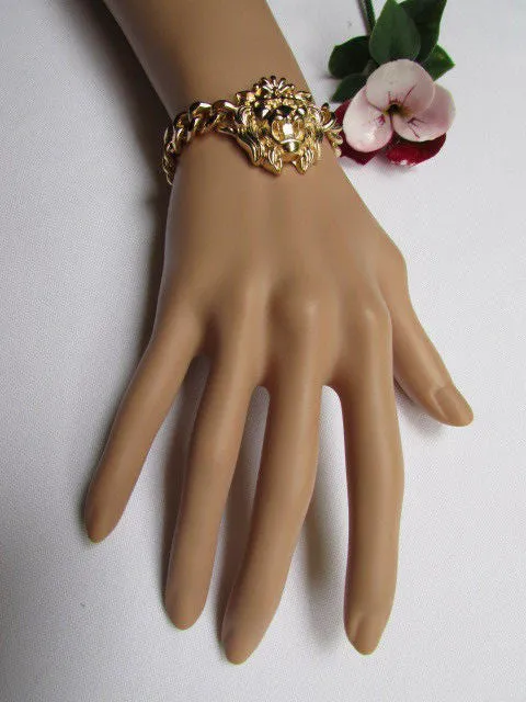 Gold Metal Thick Light Chains Bracelet Big Lion Head Trendy