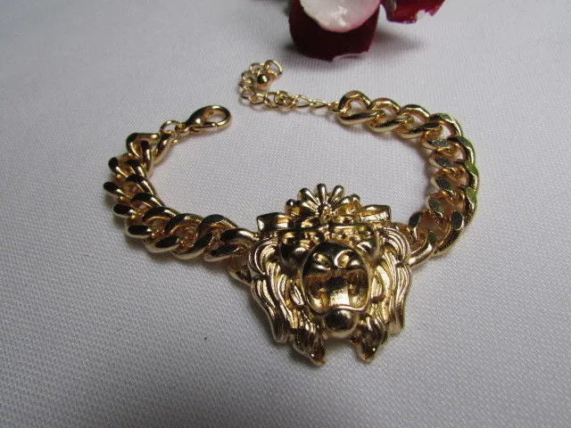 Gold Metal Thick Light Chains Bracelet Big Lion Head Trendy
