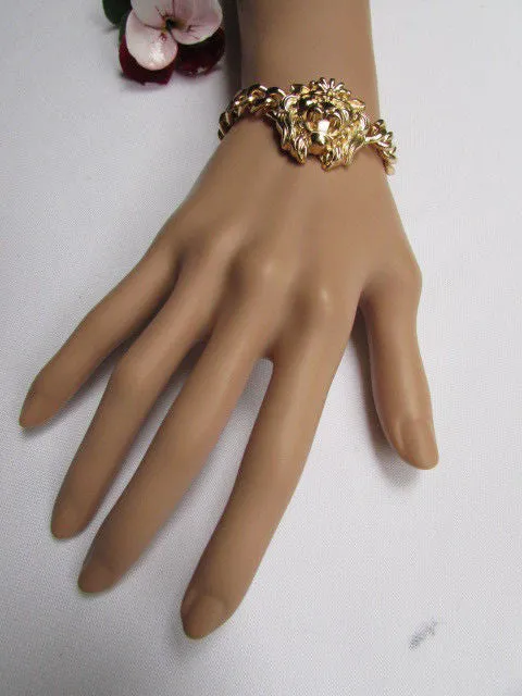 Gold Metal Thick Light Chains Bracelet Big Lion Head Trendy