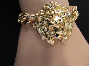 Gold Metal Thick Light Chains Bracelet Big Lion Head Trendy